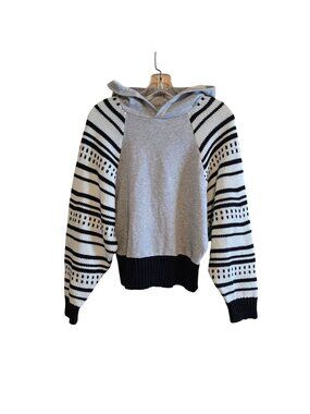 Hooded Sweater With Knit Striped Sleeves soft warm boho academia winter